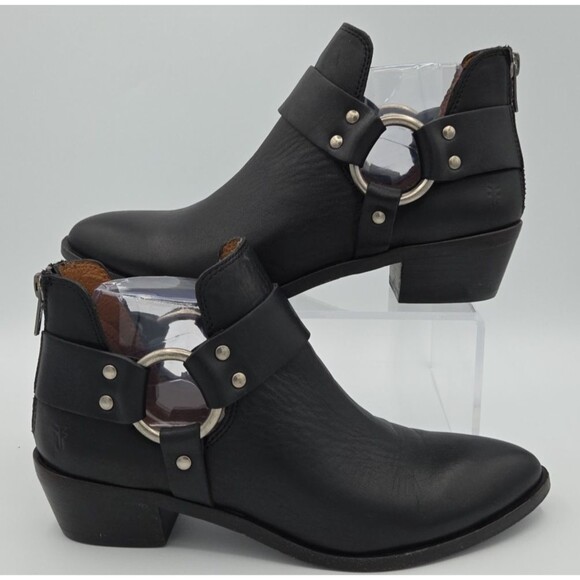 Frye Shoes - Frye Womens Size 7 M Ray Harness Back Zip Black Leather Ankle Booties Zip Close